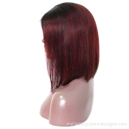pre plucked 13x4 lace front colored bob wig,the popular short 1b/99J color frontal bob wigs,pure human hair wigs